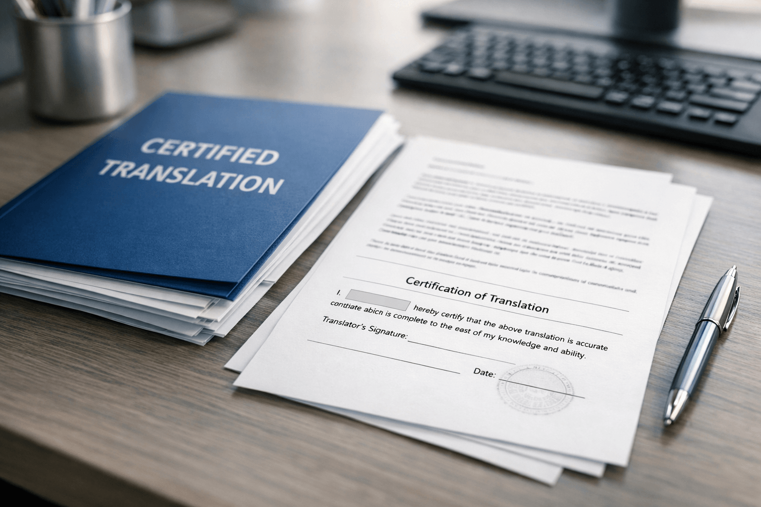 Certified translation document pack with certificate of accuracy statement