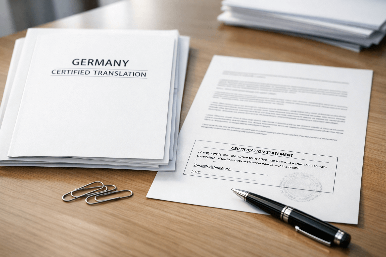Certified translation in Germany with sworn translator certification statement and stamp