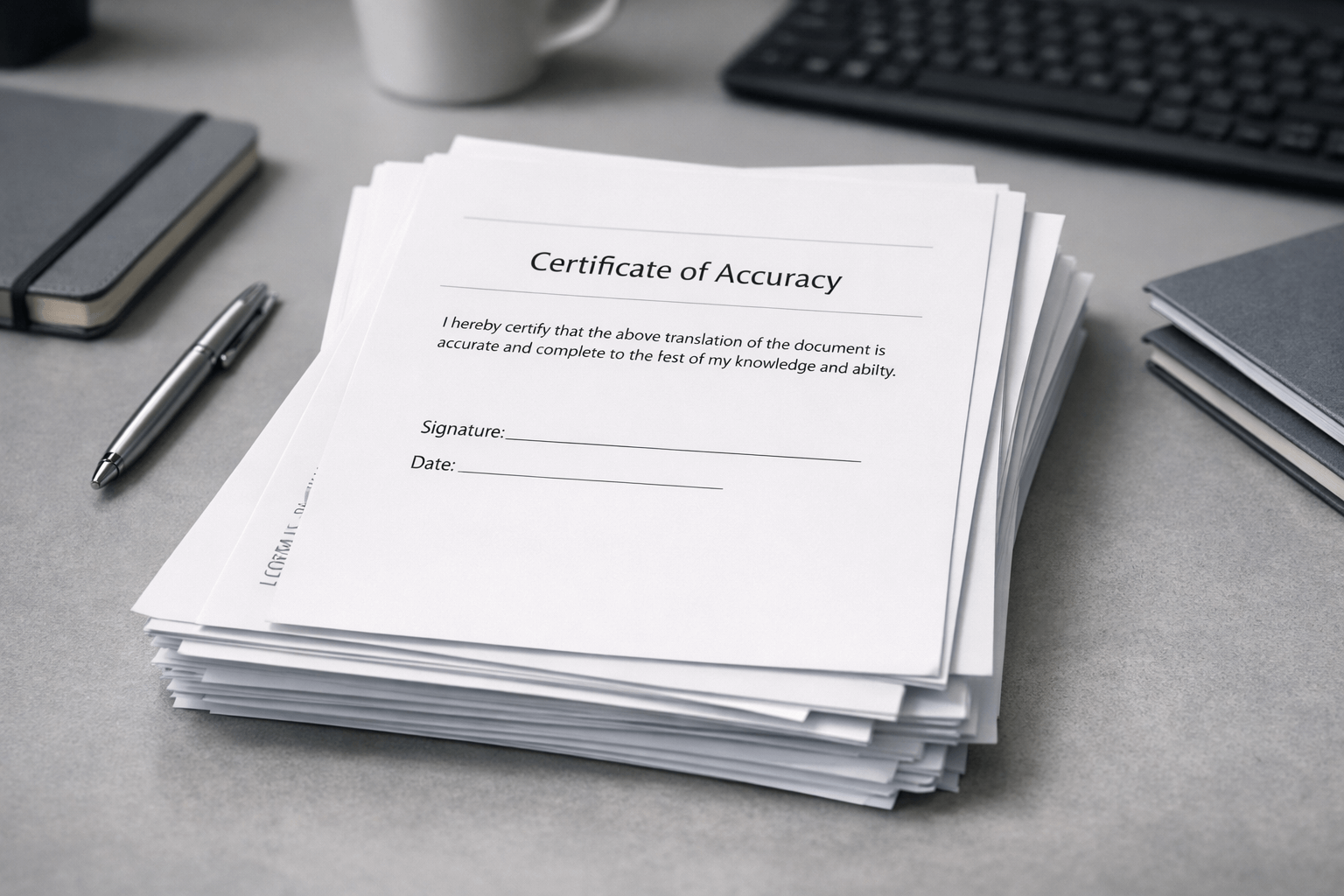 Certified translation pack with Certificate of Accuracy for UK submissions