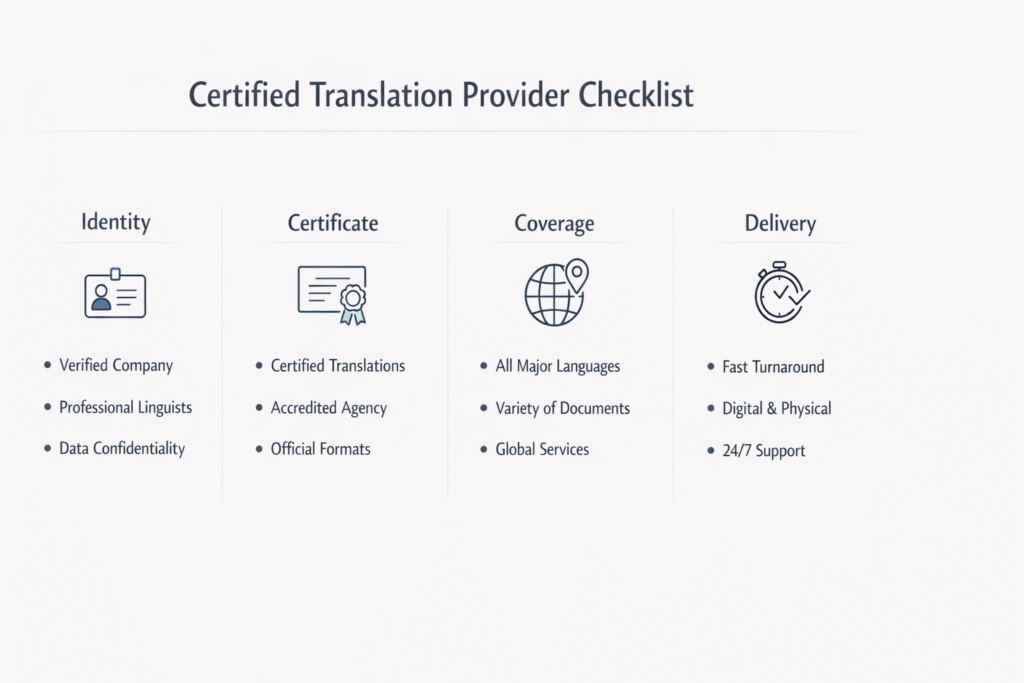 Checklist for comparing certified translation providers