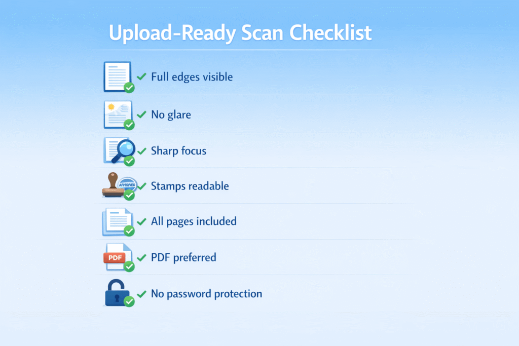 Scan checklist for uploading WES translations as PDF or JPEG