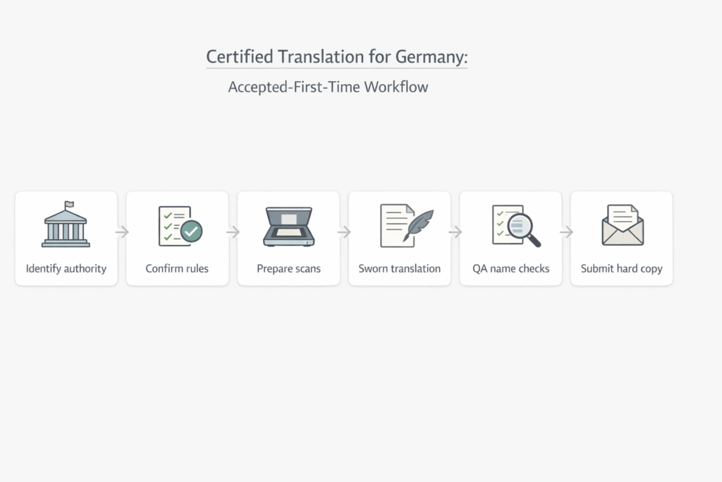 Step-by-step workflow to get a certified translation accepted in Germany