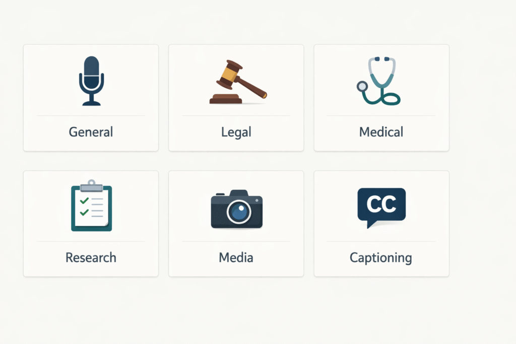 Different types of transcribing jobs in the UK general, legal, medical, research, media and captioning