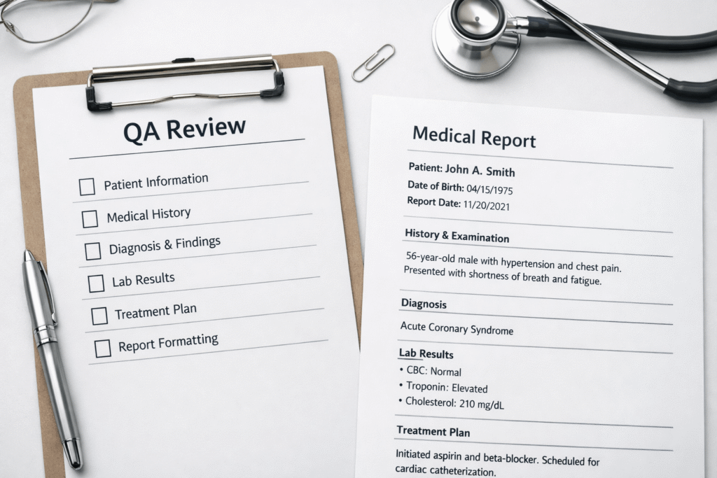 Quality assurance checklist for medical transcription accuracy