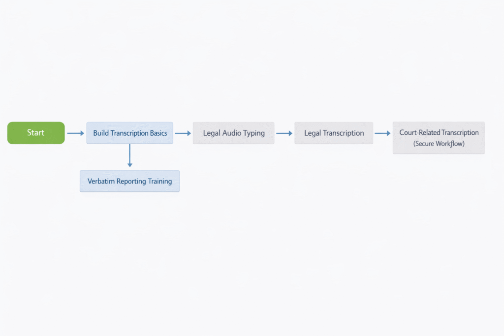 Step-by-step pathway for how to become a court transcriber in the UK