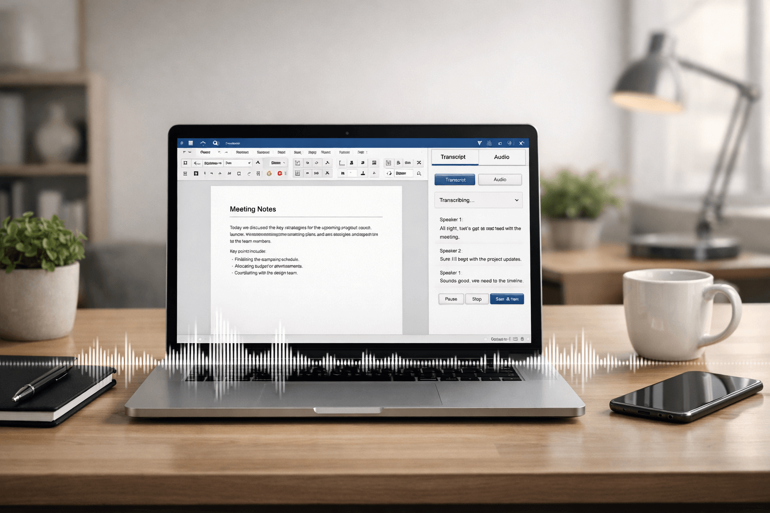 Transcribing audio into text in Microsoft Word using the Transcribe pane
