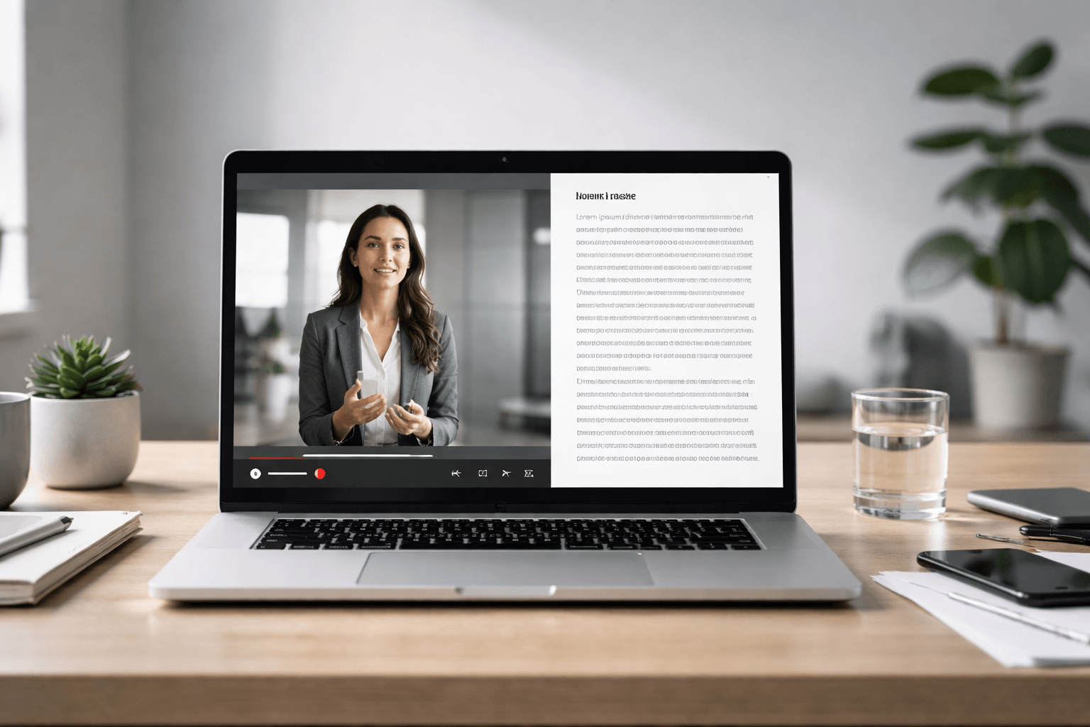 Video being transcribed into a clean text transcript on a laptop