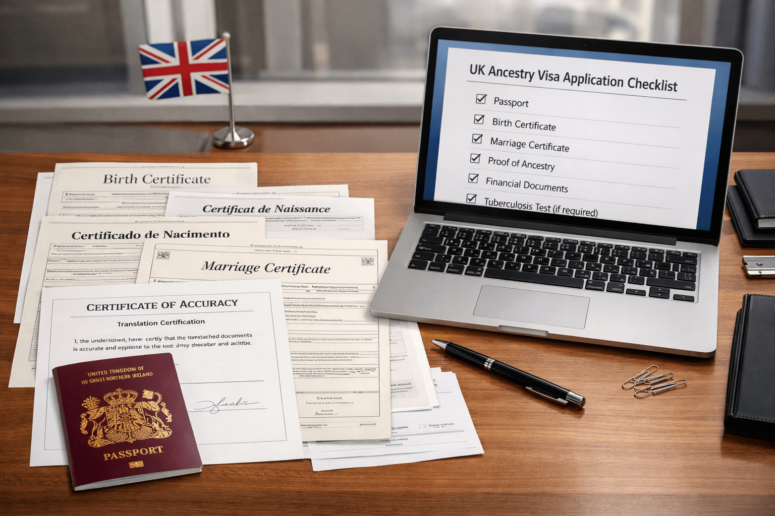 Ancestry visa document translation UK family records prepared for a London application