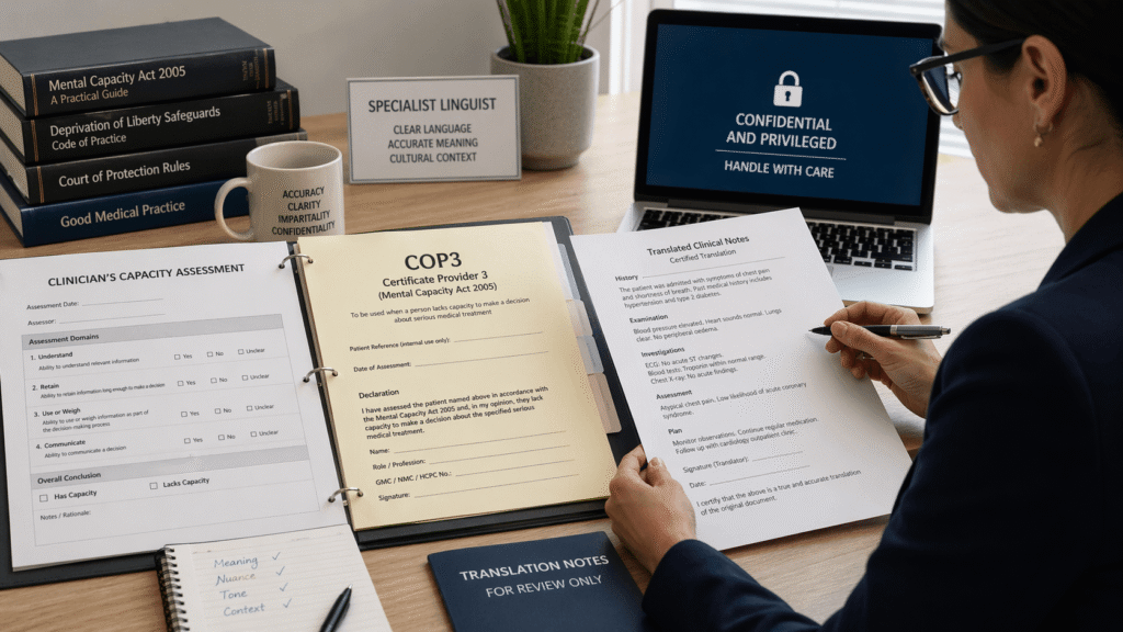 Capacity assessment translation for COP3 forms and medical evidence