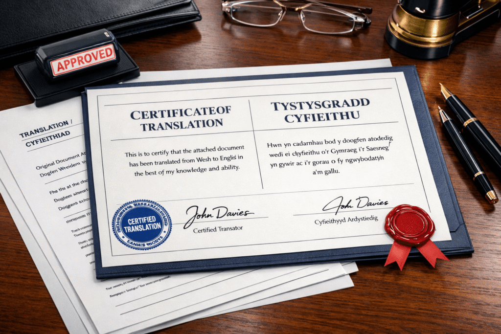 Certified English to Welsh translation for official documents