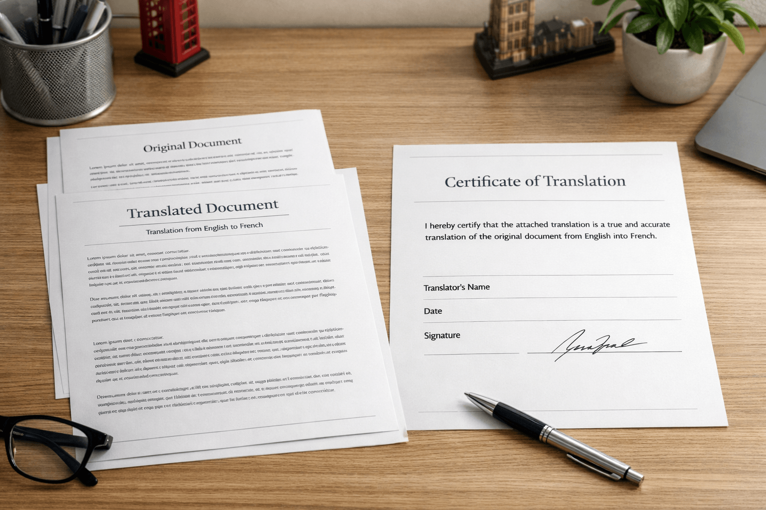 Certified translation document and certificate of accuracy prepared for UK official use