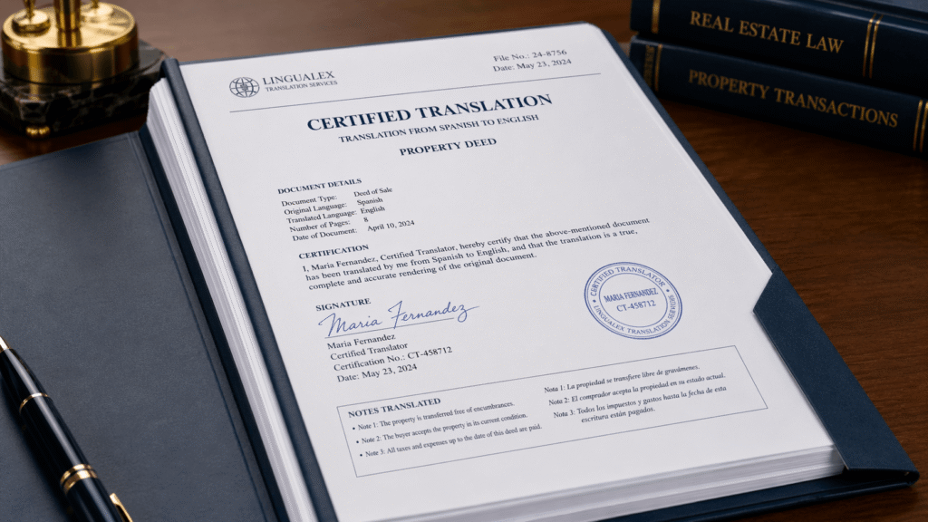 Certified translation pack for foreign language property documents used in a UK conveyancing matter