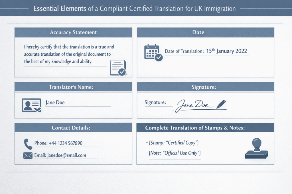 Checklist of required elements for home office document translation