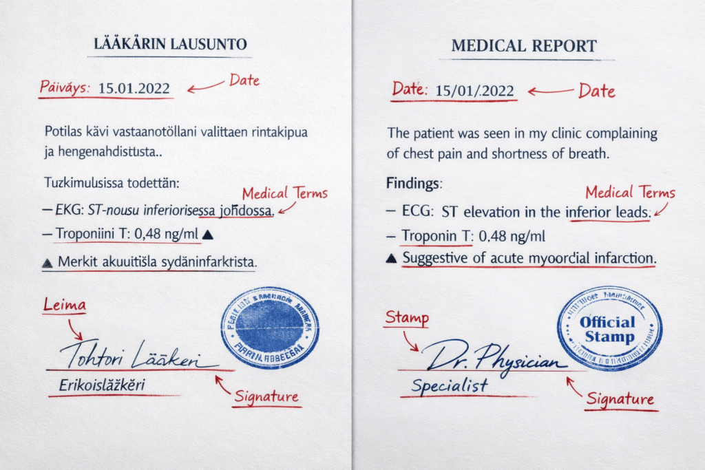 Clinic letter translation showing accurate medical terminology and document details