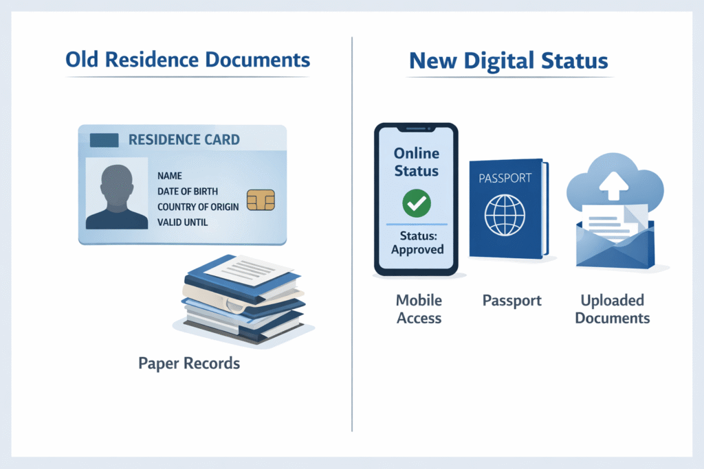 Comparison of old BRP card workflow and modern eVisa document update process