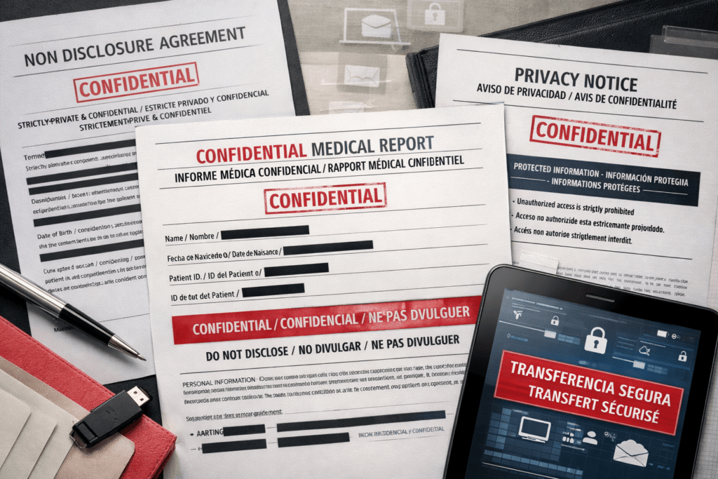 Confidential translation and secure handling for asylum and protection claim evidence