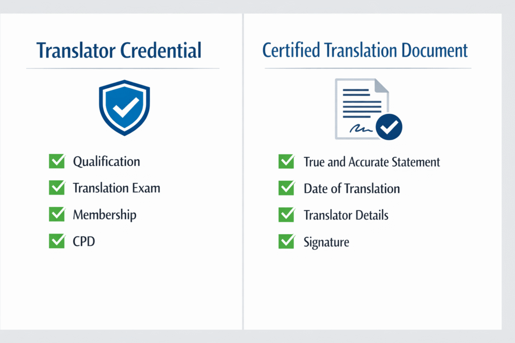 Difference between a translator’s credential and a certified translation document