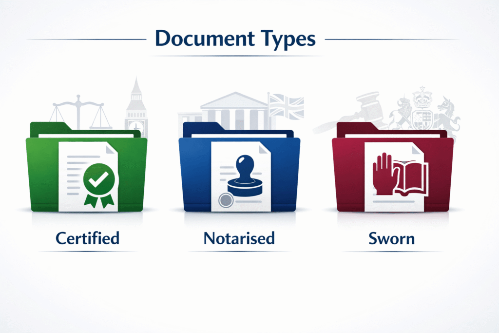 Difference between certified, notarised, and sworn translation for ILR