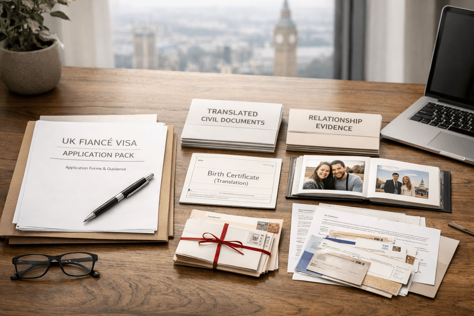 Fiancé visa document translation UK pack with relationship evidence and civil documents