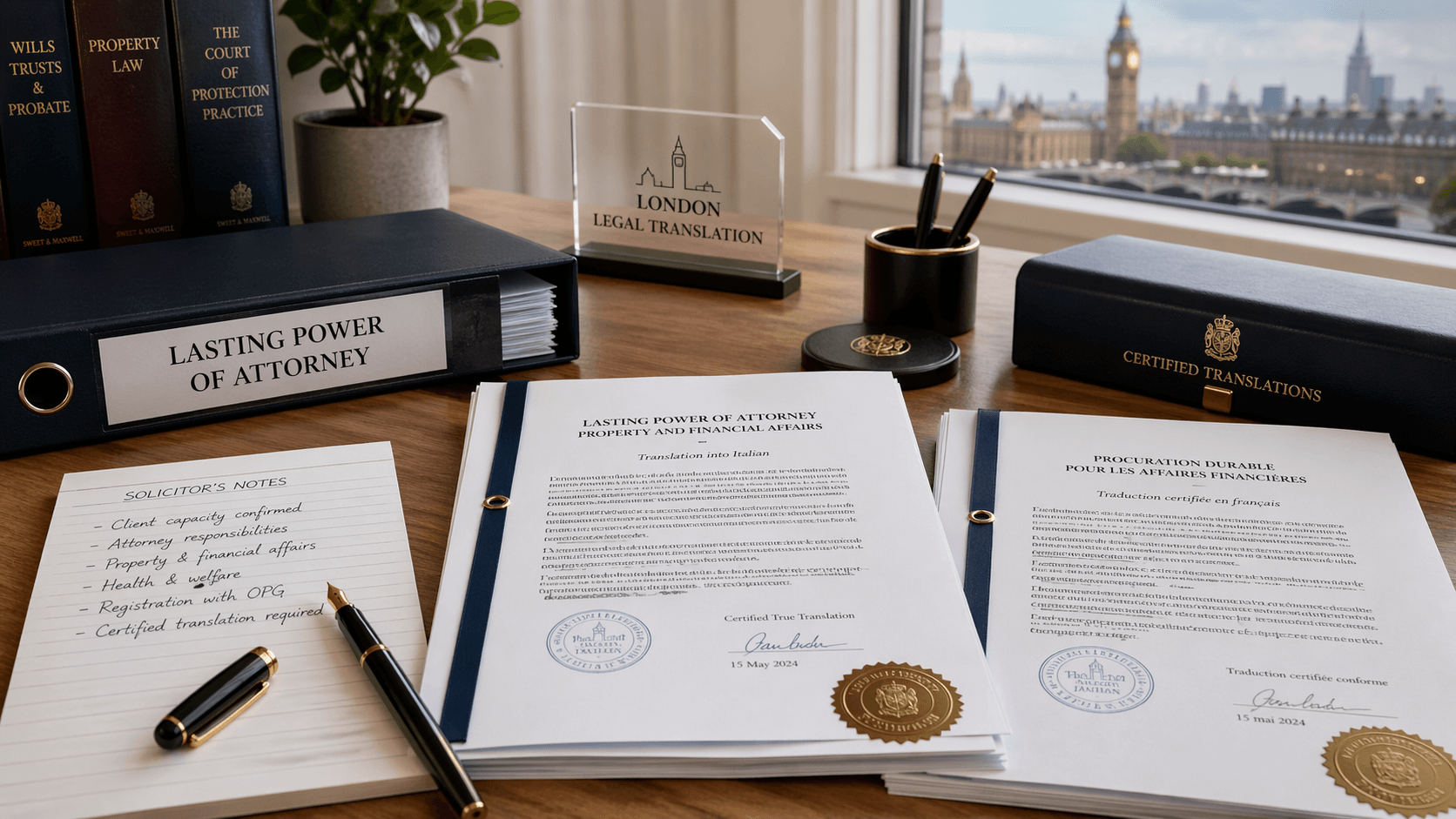 Lasting power of attorney translation file with certified pages and solicitor notes