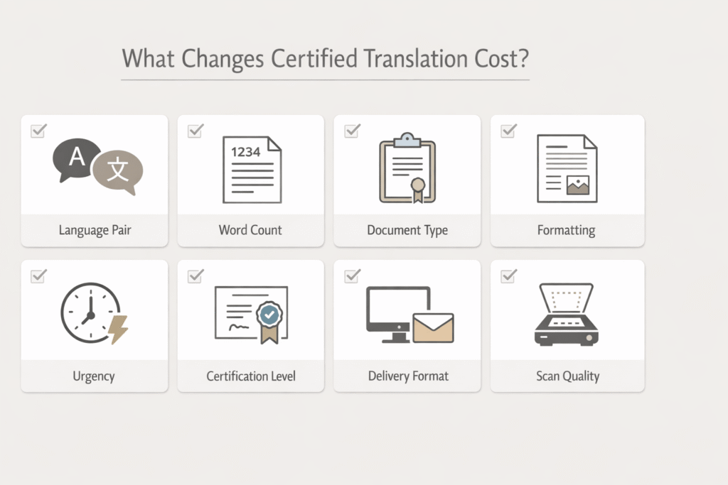 Main factors that affect certified translation cost in the UK