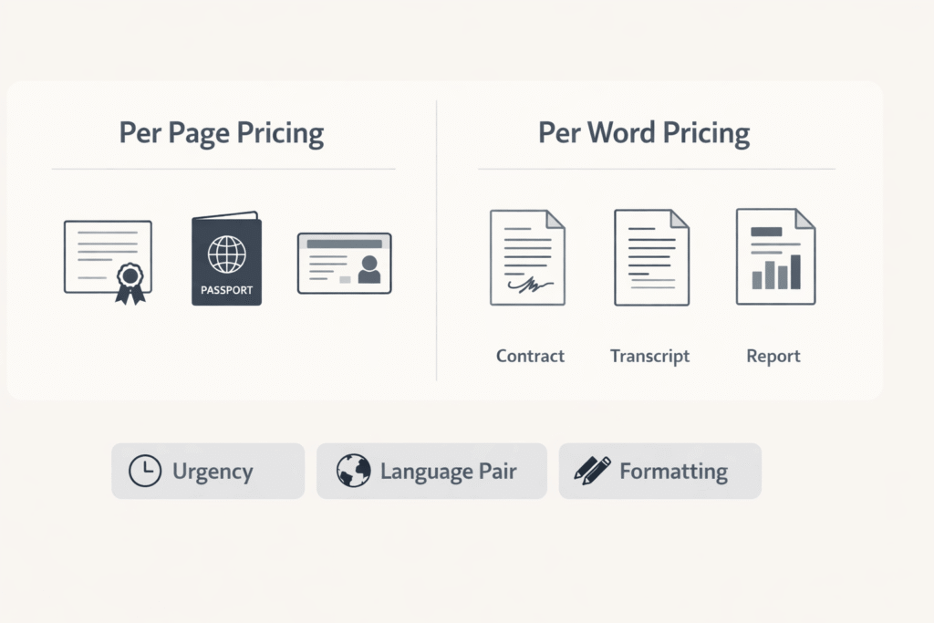 Per page vs per word certified translation pricing comparison