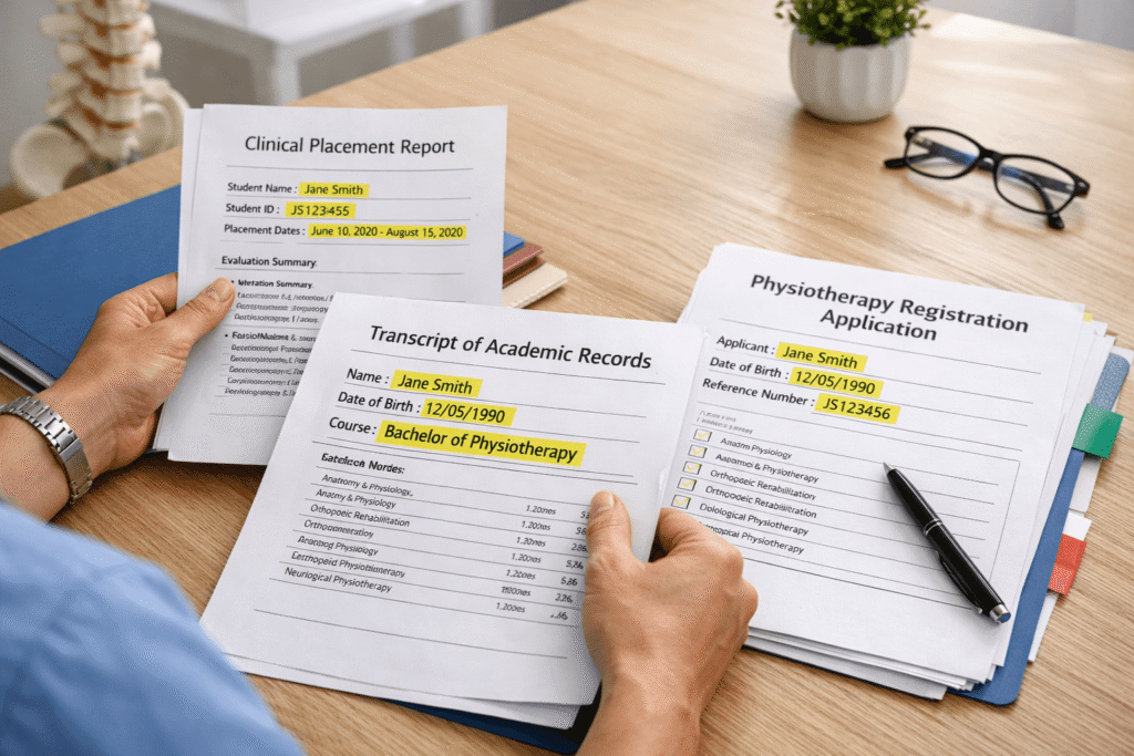 Physiotherapist registration translation documents prepared for UK professional registration