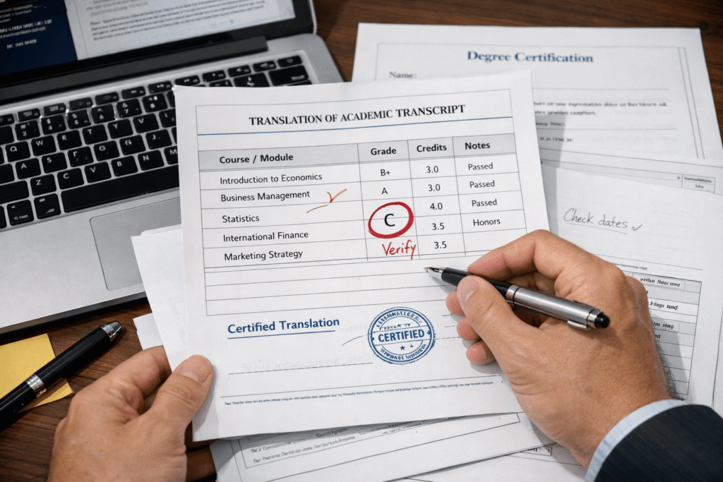 Professional review of academic transcript translation for UK ENIC and university applications