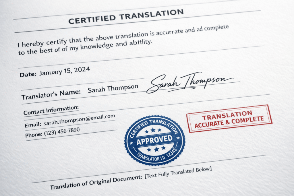 Required elements of a certified translation for a British citizenship application