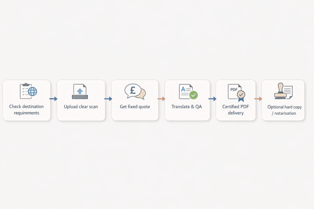 Step by step process for getting a certified translation of a marriage certificate