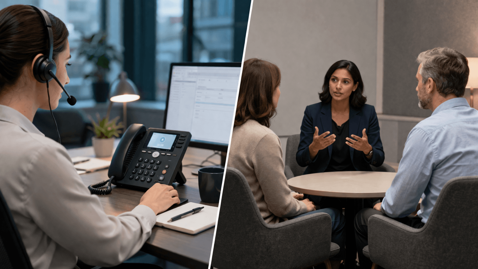 Telephone interpreting call compared with an in person interpreting meeting in a professional setting