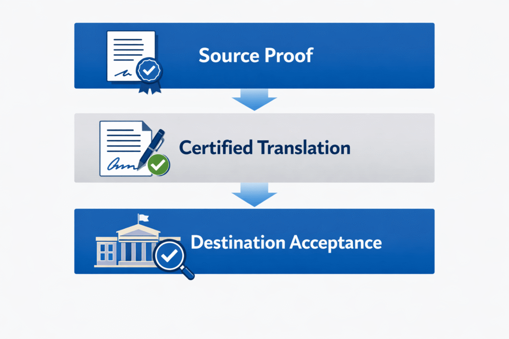 Three step recognition and proof process for A Level certificate translation