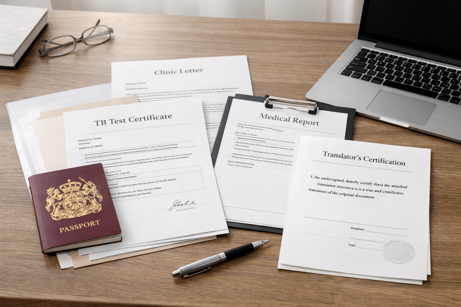 UK visa medical document translation with TB certificate and clinic letter