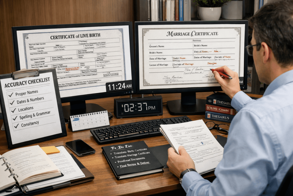 express translation UK workflow for birth and marriage certificates