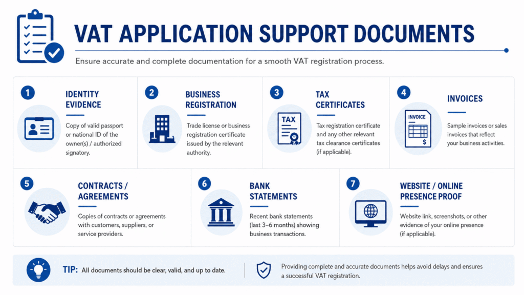 VAT application support docs checklist for overseas business evidence translation