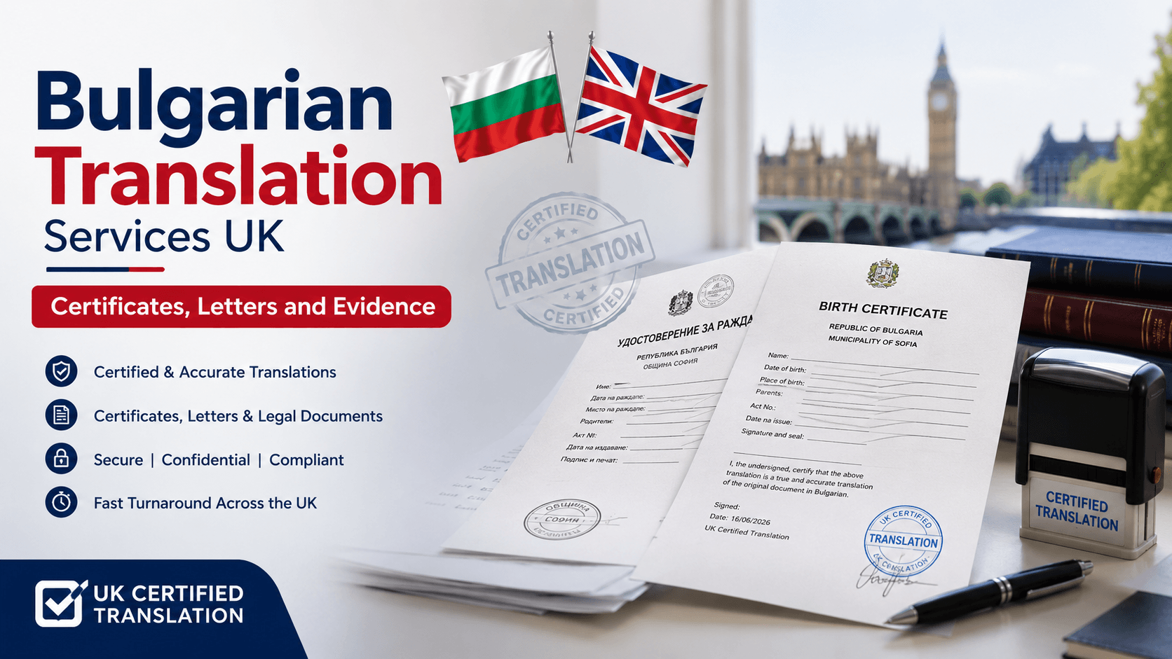 Bulgarian Translation Services UK: Certificates, Letters and Evidence